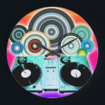 Relógio Grande DJ Turntable com Vinil - Pop Art<br><div class="desc">DJ Turntable com discos de álbuns de música vinil para jockey de disco com círculos coloridos e pop de bolas.</div>