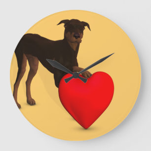 Relógio Grande Doberman Pinscher com Coração