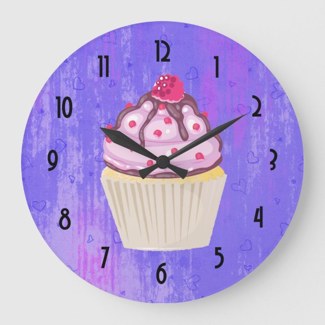 Relógio Grande Doce Cupcake com Framboesa no Topo (Frente)