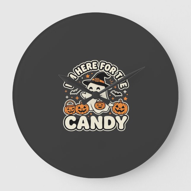 Relógio Grande Doces de Halloween Fantasma Desenho de Abóbora (Frente)