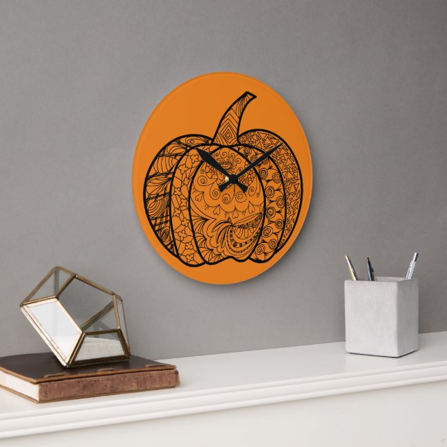 Relógio Grande Dodores de Halloween Boho mandala bombeiros outono (Escritório)