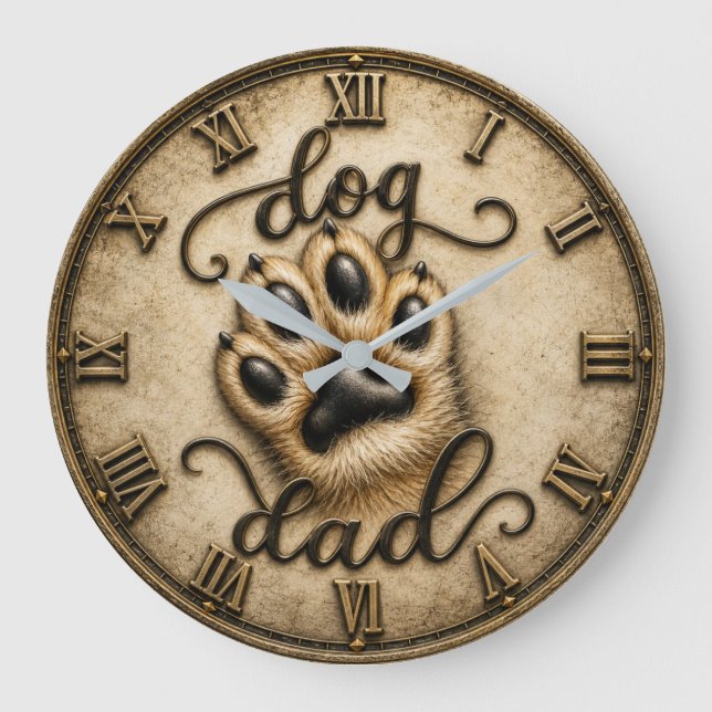 Relógio Grande Dog Dad Rustic Paw Print (Frente)