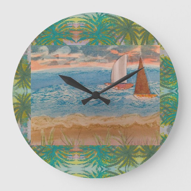 Relógio Grande Dois Céus Nublados de Barcos à vela (Frente)