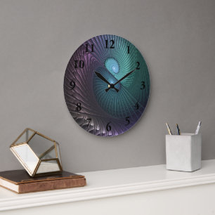 Relógio Grande Dois Espirais Coloridos Arte Fractal Moderna Abstr