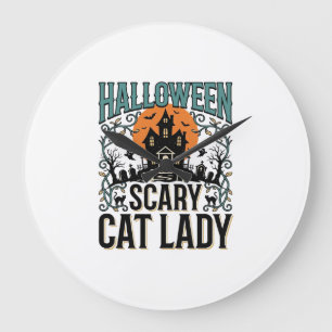 Relógio Grande Dona do Gato de Halloween Casa Assombrada Assustad