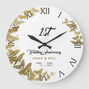 Relógio Grande Dourada Borboleta Wreath Boho Aniversário de Casam