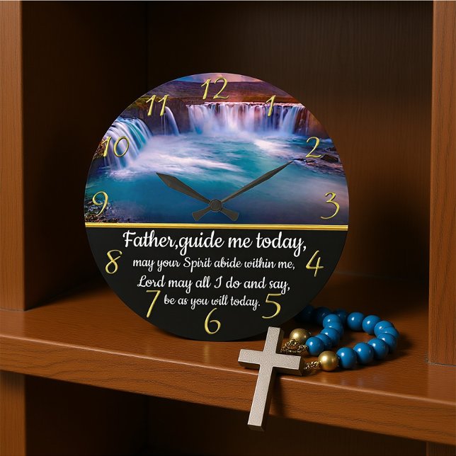 Relógio Grande Dourada Cruz de Fé Cristã com o Pai, guie-me (Criador carregado)