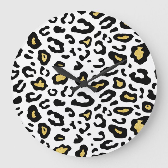 Relógio Grande Dourada impressão leopardo, padrão perfeito. (Frente)