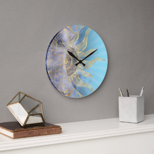 Relógio Grande Dourada Lua Sun Mandala Celestial Design