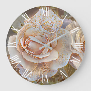 Relógio Grande Dourada seda Belo Sonho de Arte Única de Rosas