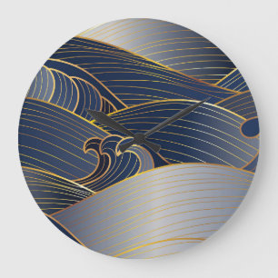 Relógio Grande Dourada Wave Lines, Abstrato Vintage.