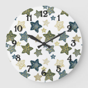 Relógio Grande Douradas Estrelas Confetti Watercolor