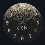 Relógio Grande Douradas Iniciais Negras de Glitter Monograma Girl<br><div class="desc">Glitter Espelho Preto e Dourado escovou Relógio de Nome do Monograma. Isto faz o doce e perfeito aniversário de 16 anos,  casamento,  chá de panela,  aniversário,  chá de fraldas ou festa de solteira presente para alguém que ama luxo de luxo e estilos quíticos.</div>