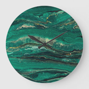Relógio Grande Dourado Blue Marbling: Arte Fluida