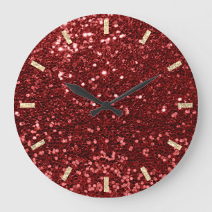 Relógio Grande Dourado Brilhante Maroon Vermelho Faux Faux