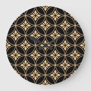 Relógio Grande Dourado e Preto: Vintagem Floral Abstrato
