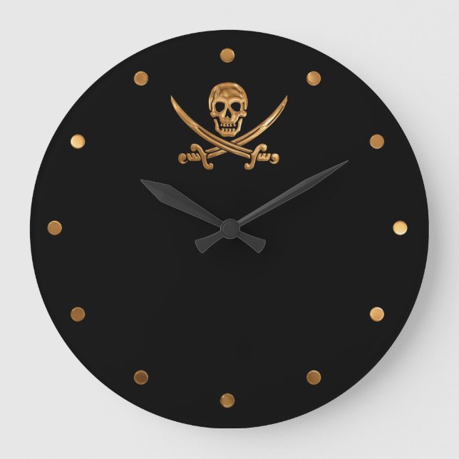 Relógio Grande Dourado Jolly Roger (Frente)