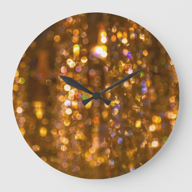 Relógio Grande Dourado Natal: Fundo Abstrato de desfocado (Frente)