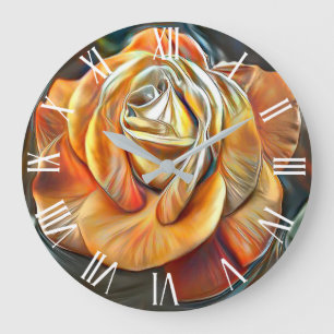 Relógio Grande Dourado Sonho de Arte de Rosa Moderno Laranja Únic