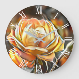 Relógio Grande Dourado Sonho Único de Arte Rosa Elegante Laranja