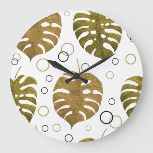 Relógio Grande Dourado tropical: Monstera Leaf Watercolor
