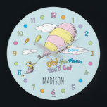 Relógio Grande Dr. Seuss | Oh, Os Lugares Que Você Vai!<br><div class="desc">Adicione um toque de inspiração ao seu espaço com este relógio grande "Oh, os Lugares Iremos", com o eterno que o Dr. Seuss cita ao lado de ilustrações caprichosas. Perfeito para aqueles que amam a aventura, este relógio serve como um lembrete diário de todos os lugares excitantes que a vida...</div>