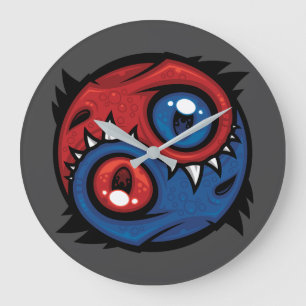 Relógio Grande Dragões Yin Yang Vermelhos e Azuis