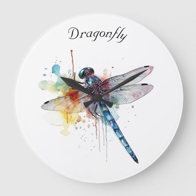 Relógio Grande Dragonfly Colorida personalizável (Frente)