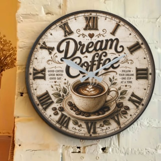 Relógio Grande Dream Coffee Rustic Farmhouse Bar Kitchen Decor (Criador carregado)