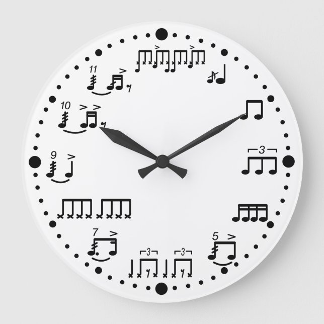 Relógio Grande Drum Notes e Rudiments Music Clock para Drummers (Frente)