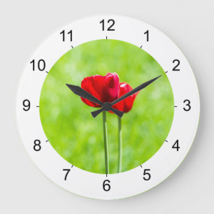 Relógio Grande Duas flores de tulipa vermelha