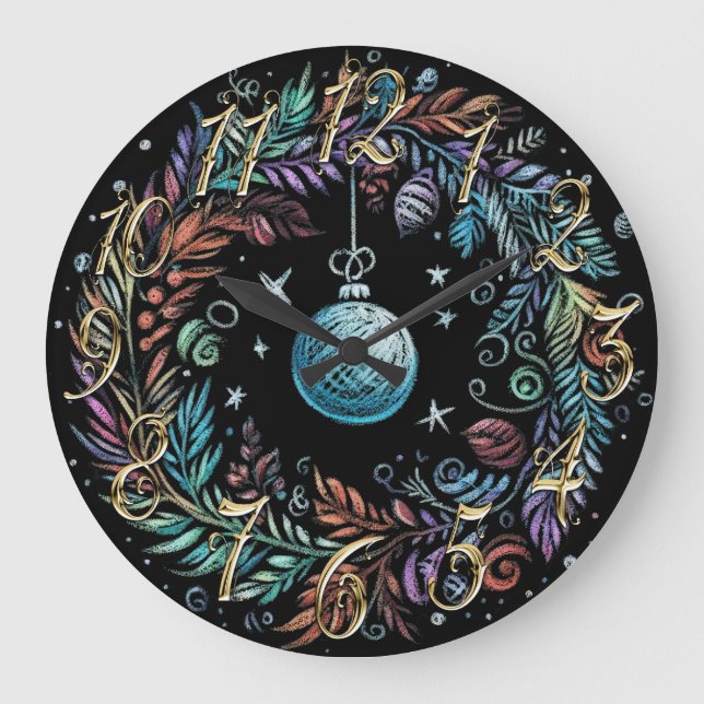 Relógio Grande Duro Pastel desenhando a coroa de Natal (Frente)
