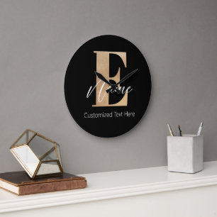 Relógio Grande E & Name Iniciais Monogramados Modernos Personaliz