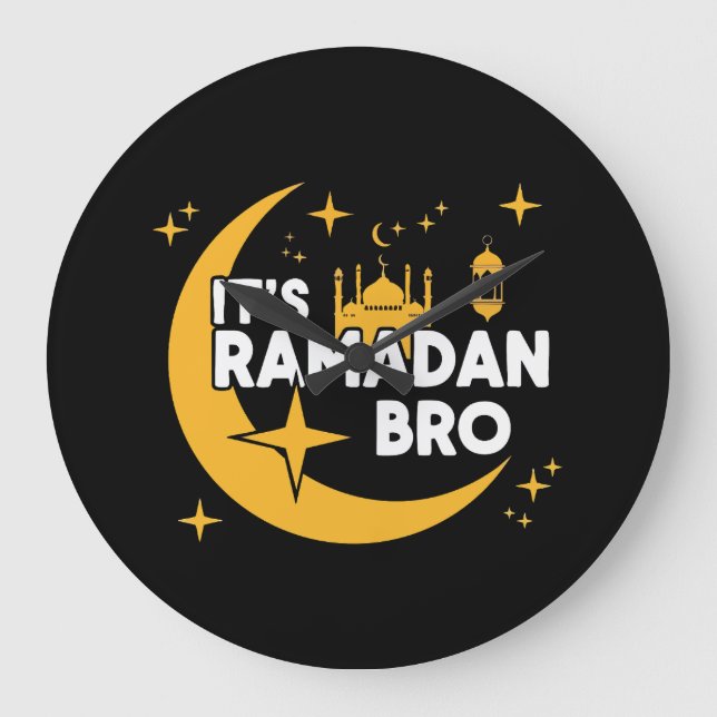 Relógio Grande É Ramadan Bro Feliz Jejum Crescente Islâmico  (Frente)
