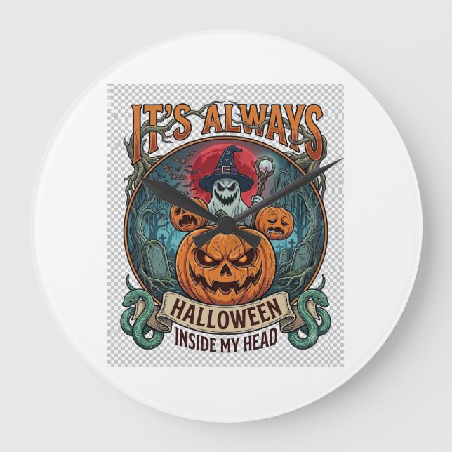 Relógio Grande É Sempre Halloween Dentro da Cabeça Abóbora Fantas (Frente)