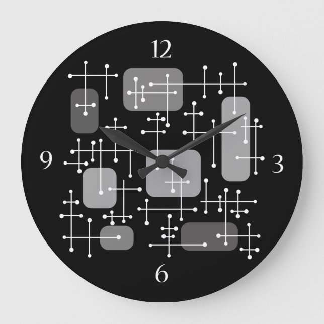 Relógio Grande Eames Era Art Crosshairs Black White, anos 50 (Frente)