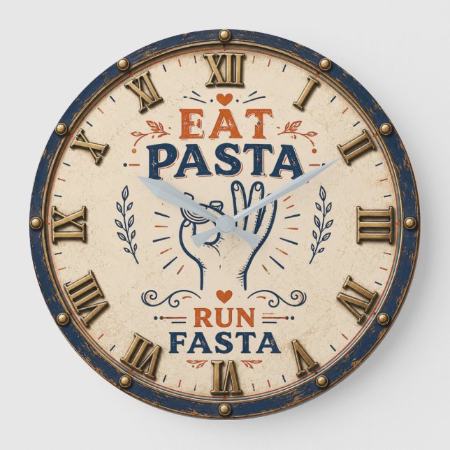 Relógio Grande Eat Pasta Run Fasta Funny Italian Kitchen Decor  (Frente)
