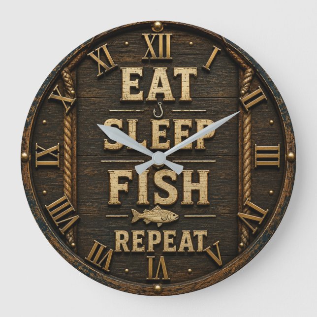 Relógio Grande Eat Sleep Fish Repeat Fisherman Gift (Frente)