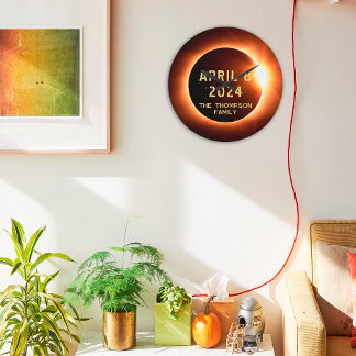 Relógio Grande Eclipse Solar Total abril 8 2024 Personalizado