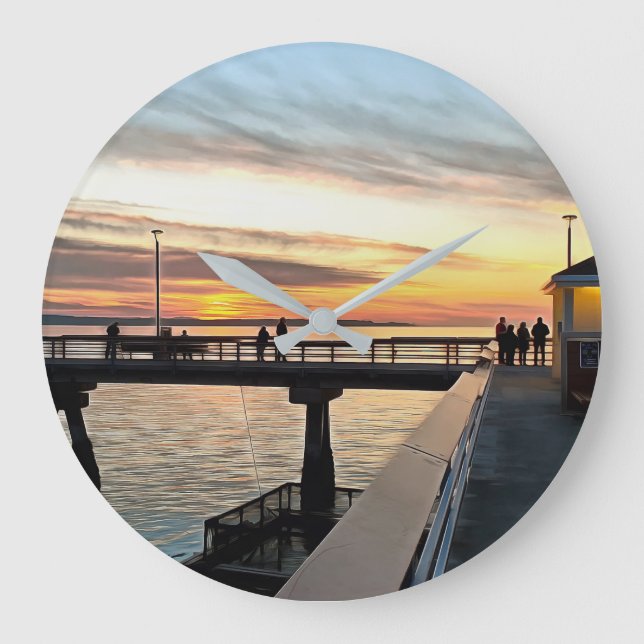 Relógio Grande Edmonds Washington Pier em Sunset (Frente)