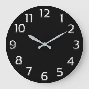 Relógio Grande Efeito 3D CINZAS Silver Minimalismo Preto Moderno