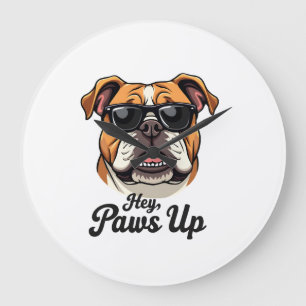 Relógio Grande Ei Patas para Cima Bulldog Vintage com Óculos de S