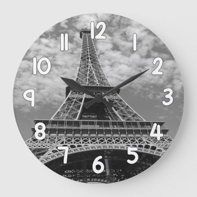 Relógio Grande Eiffel Tower Wall Clock – Black and White Paris Ho (Frente)