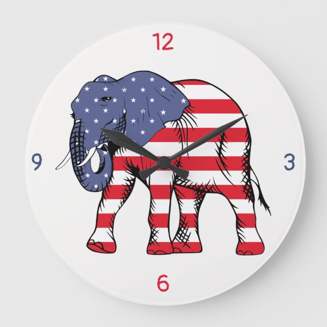 Relógio Grande Elefante a Cores da Bandeira Americana (Frente)