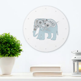 Relógio Grande Elefante Azul Paisley Boho Chic