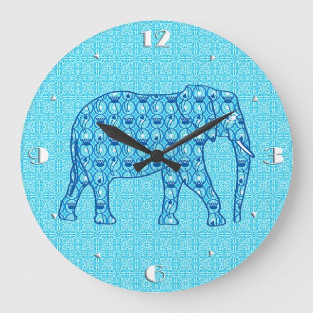 Relógio Grande Elefante da flor de Lotus - turquesa (Frente)