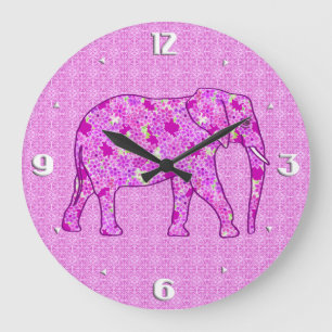 Relógio Grande Elefante de flor - orquídea e magenta