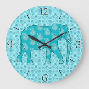 Relógio Grande Elefante de Paisley - turquesa e aqua
