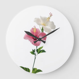 Relógio Grande Elegância do Hibisco Gêmeo Bege e Harmonia de Flor