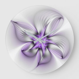 Relógio Grande Elegância Floral Moderna Abstrato Violet Art